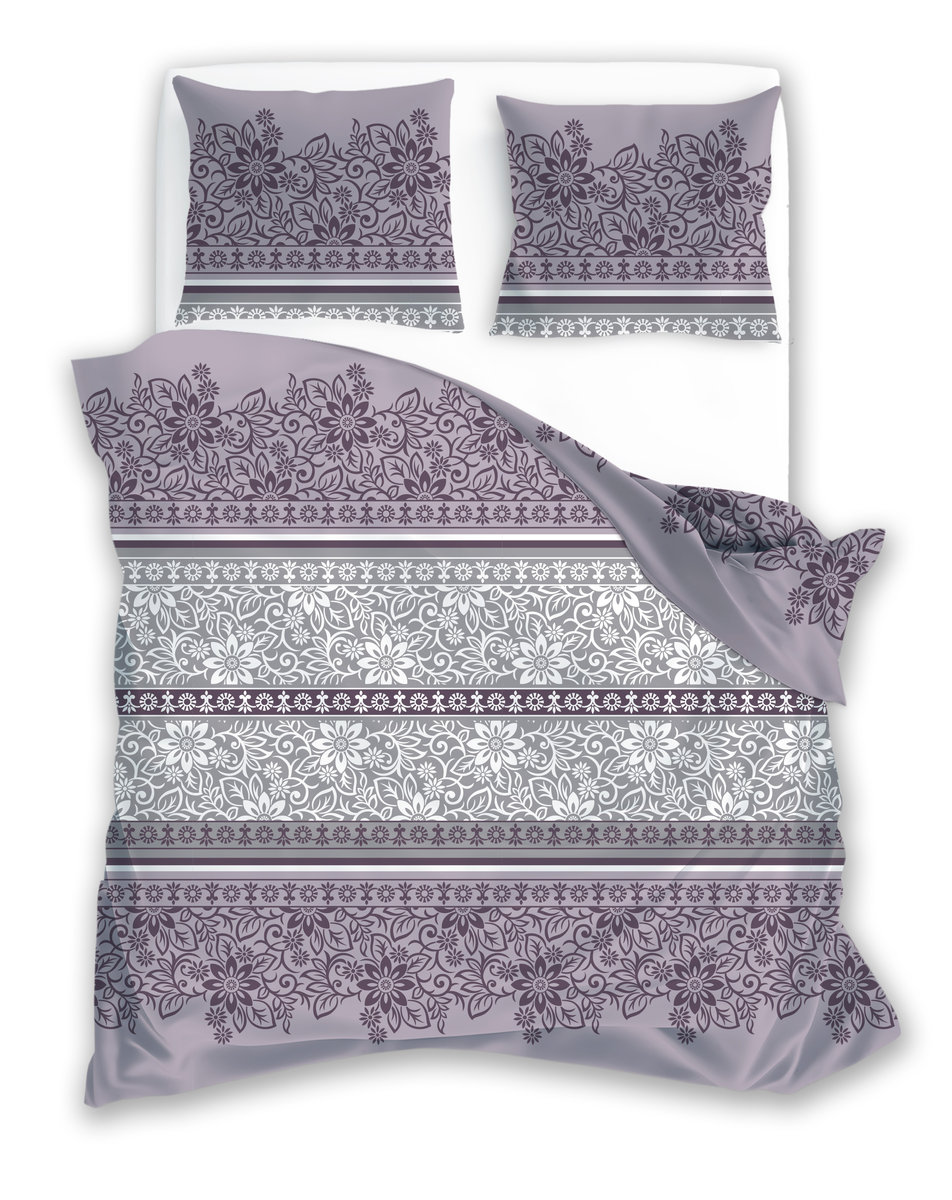 Faro, Pościel satyna bawełniana, 220x200+2x70x80 cm, Pure Sateen, Fioletowe kwiaty