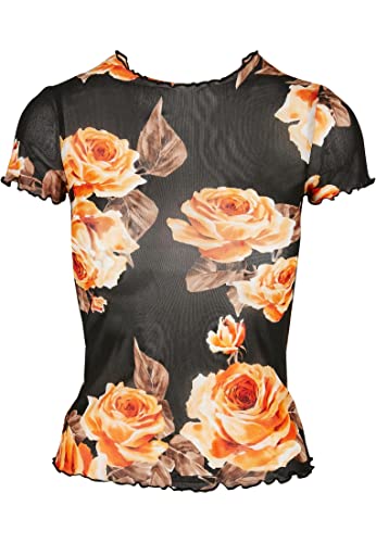 Urban Classics Damska koszulka damska z siateczki, przezroczysta damska górna część z falistym obszyciem, dostępna w wielu kolorach, rozmiary XS - 5XL, Mango, M