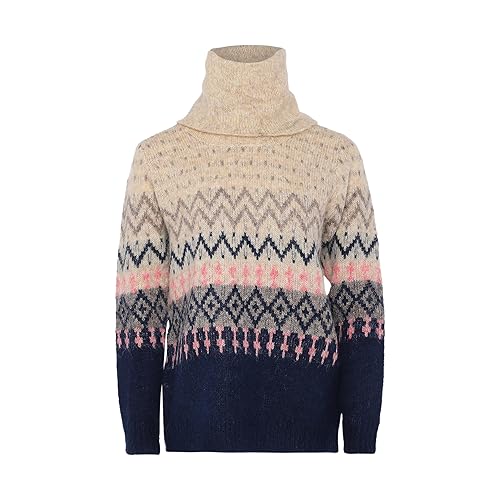 Jalene Damski sweter z wysokim kołnierzem i grubym żakardowym swetrem, granatowy, wielokolorowy, rozmiar XL/XXL, granatowy, wielokolorowy., XL