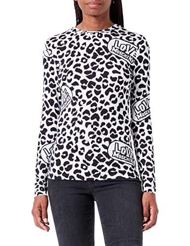 Love Moschino Damska koszulka z długim rękawem z nadrukiem zwierzęcym, Beżowy Black, 46