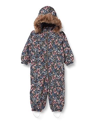 Bestseller A/S Dziewczęcy kombinezon zimowy NMFSNOW10 Suit Melody Flower FO, Dark Sapphire, 104, Dark Sapphire, 104 cm