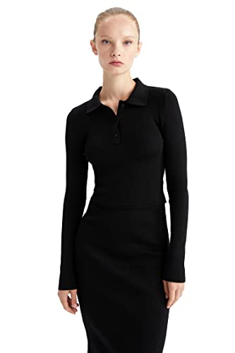 DeFacto Sweter normalny krój dla kobiet - sweter z golfem na topy damski (czarny, XL), czarny, XL