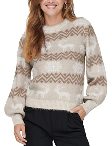 ONLY Damski sweter Onlxmas Fairisle L/S KNT (3 sztuki), Kamień/wzór: White/Humus/Frosted Almond Glitter, L