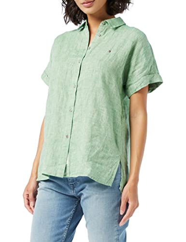 Tommy Hilfiger Damska koszula z lnu Relaxed Shirt Ss, zielony, 34 PL
