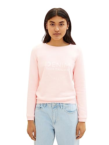 TOM TAILOR Denim Damska bluza z nadrukiem logo i marszczonym rękawem, 14557-light English Rose, XL