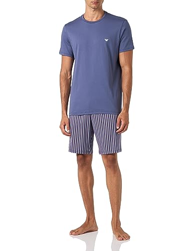 Emporio Armani Męski zestaw piżamy, wzór, Pionowy pasek/denim, L