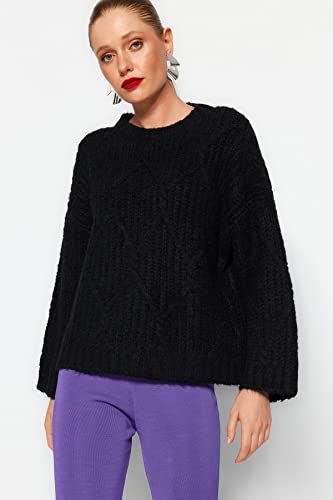 Trendyol Damski sweter oversize z dzianiny, Czarny, M