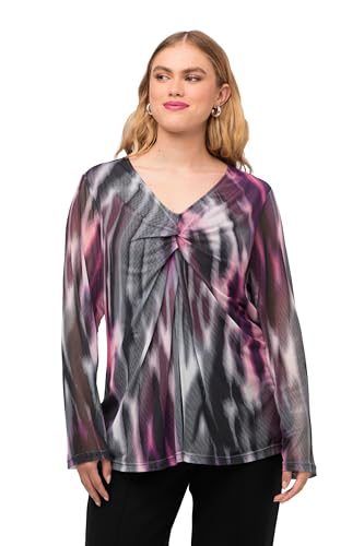 Ulla Popken Damska koszulka z siateczki, niewyraźne nadruki, t-shirt, śliwka, 42/44