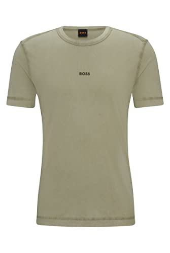 BOSS Męski T-shirt Tokks z bawełnianego dżerseju z efektem wybielania słońca, Light/Pastel Green336, XL