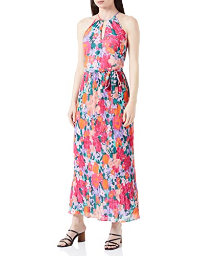 Vila Damska sukienka Vijuliette Plisse Ankle Dress/Bm/Dc, Pink Yarrow/Print: joh, 34