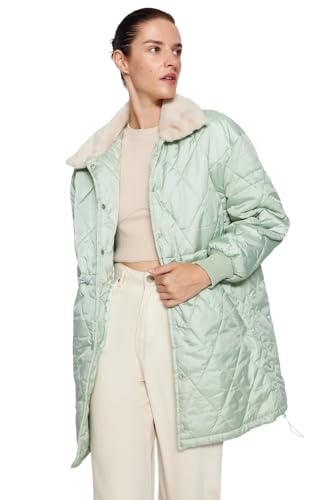 Trendyol Damska koszula z kołnierzykiem, jednokolorowa, oversize, kurtka zimowa, płaszcz, miętowy, L, Miętowy