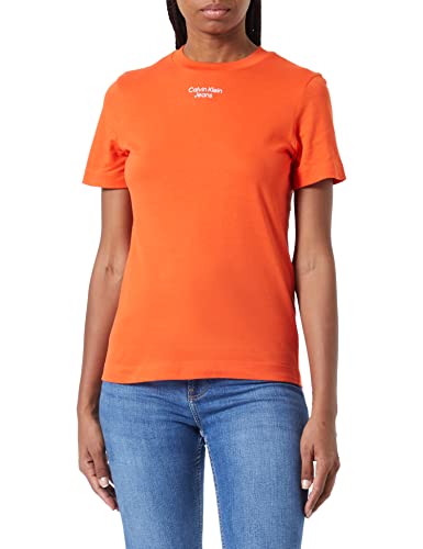 Calvin Klein Jeans Damskie ułożone w stos logo nowoczesna prosta koszulka inne dzianinowe topy, koralowy pomarańczowy, XXS