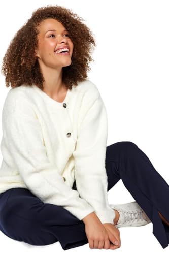 Trendyol FeMan Luźny krój Basic Crew Neck Dzianina Plus Size Kardigan, Ecru, 4XL, Ecru, 4XL Duże rozmiary