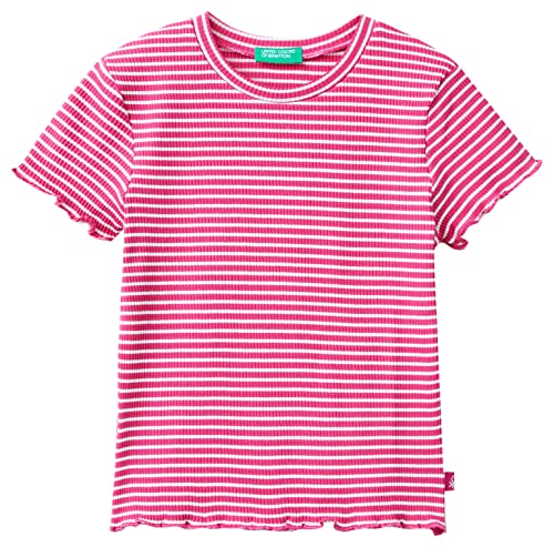 United Colors of Benetton Koszulka dziewczęca z krótkim rękawem, Fuxia a a Righe Bianche 951, L (Krótki)