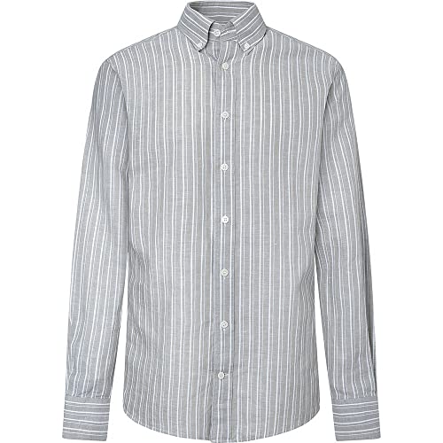 Hackett London Męska koszula lniana w paski, zielony/biały, XS