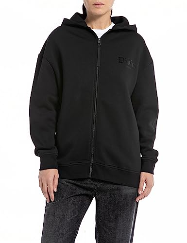 Replay Damska bluza oversize z kapturem, 098 BLACK, L