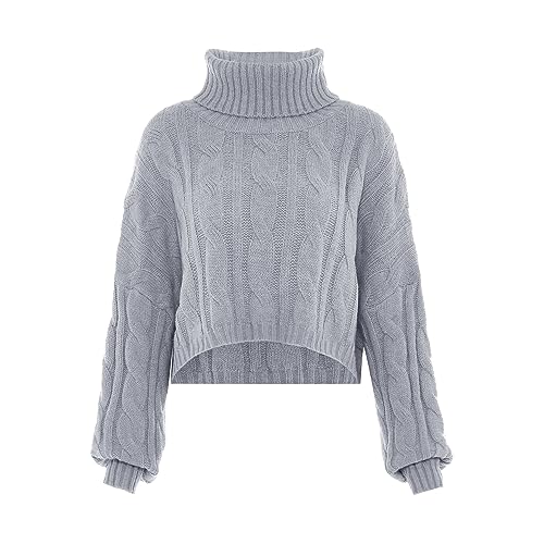 myMo Damska koszulka z golfem Twist-Kape z długim rękawem Akryl jasnoszary melanż rozmiar XL/XXL, jasnoszary melanż, XL