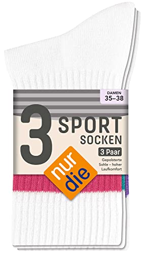 Nur Die Wysokie skarpety sportowe, 3 pary, w stylu retro, z paskami, z bawełny, mieszanka kolorów, Mix biały, 42 EU