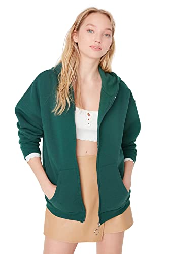 Trendyol Bluza damska z kapturem, jednokolorowa, oversize, zieony (Szmaragdowa zieleń), S