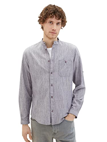 TOM TAILOR Męska koszula slim fit ze stójką, 29052 - Navy Pinstripe, XL