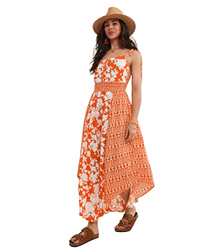 Joe Browns Damska sukienka maxi z zamkiem błyskawicznym marszczona talia wzorzysta sukienka na co dzień, pomarańczowy, 42-Maly