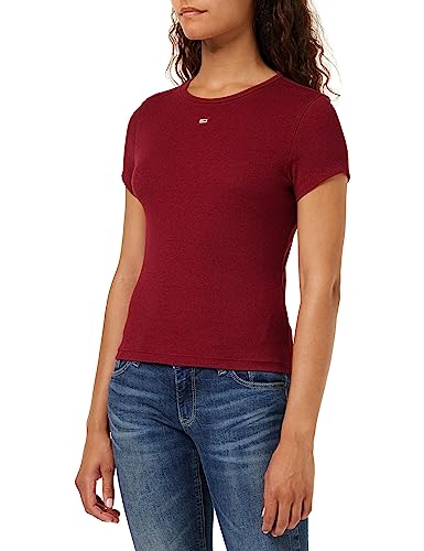 Tommy Jeans Damskie topy Tjw BBY Essential Rib Ss S/S z dzianiny, Czerwony, L