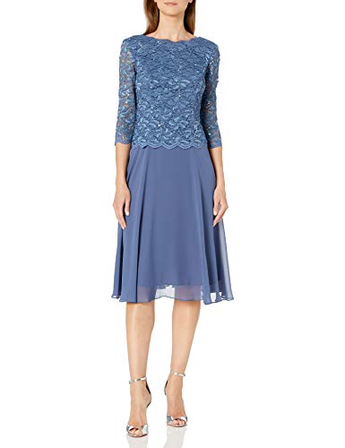 Alex Damska sukienka Tea Length Sequin Mock Dress (Petite and Regular) sukienka na specjalne okazje, Wedgewood, 36 PL
