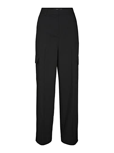 Bestseller A/S Damskie spodnie VMZELDA HR Straight Cargo Pant NOOS, czarne, 36/34, Schwarz, 36W / 34L