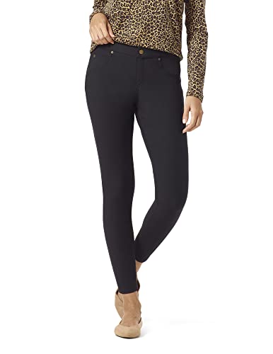 HUE Damskie ultra miękkie legginsy jeansowe z podszewką polarową | ciepłe modne legginsy, Czarny, M