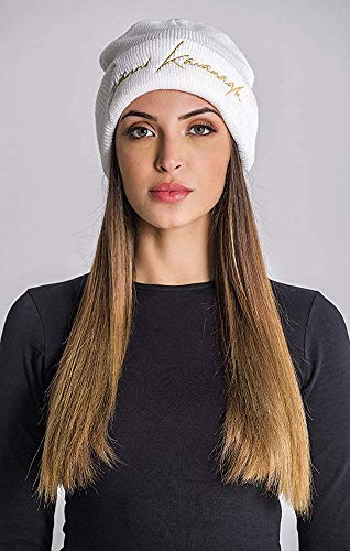 Gianni Kavanagh White Beanie with Gold GK Signature Logo Czapka na zimną pogodę, Biały, UN dla kobiet, Biały, rozmiar uniwersalny