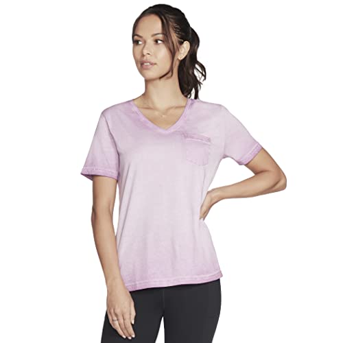 Skechers Damska koszulka z nadrukiem diamentowym Hatha Vneck Pocket T-shirt, hiacynt fioletowy, L