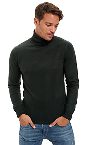DeFacto R1124AZ Męski sweter z dzianiny długi rękaw okrągły dekolt - slim fit sweter dla mężczyzn topy (zielony, XS), zielony, XS