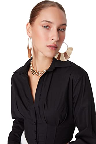 Trendyol Damska koszula z kołnierzykiem Glam dopasowana podstawowa koszula tkana, czarna, 36, Czarny, 62