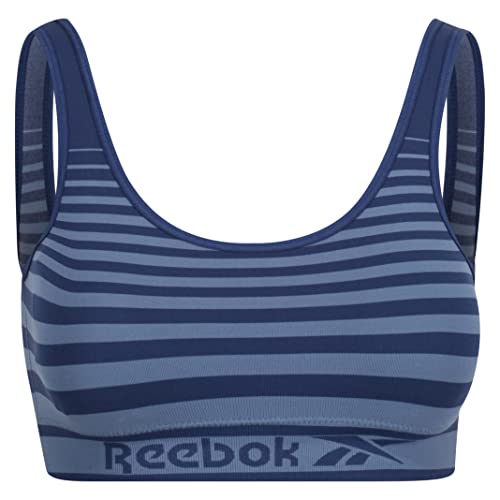 Reebok Biustonosz damski bez szwu, niski wpływ sportowy, z paskiem w talii i wymiennymi łożyskami, niebieski, XS