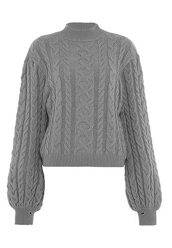 piano Damski sweter z dzianiny ze stójką, akryl, jasnoszary, melanż, rozmiar XL/XXL, jasnoszary melanż, XL