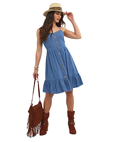 Joe Browns Damska sukienka bez rękawów, lekka dżinsowa na co dzień, niebieska, 6