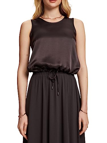 ESPRIT Collection Z recyklingu: satynowy top z mieszanki materiałów, antracytowy, S