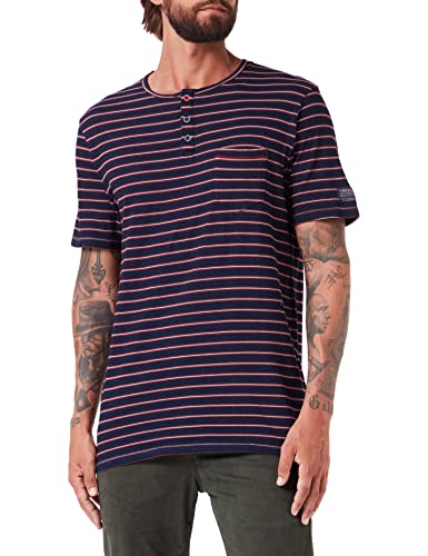 Timezone Męska koszula w paski Henley, niebieska czerwona paska, 3XL