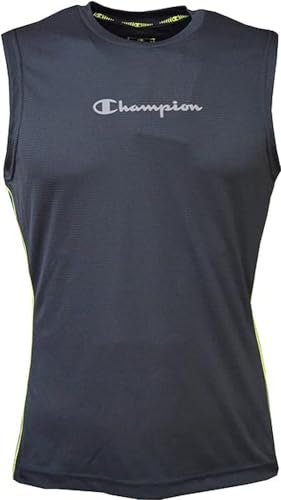 Champion Męska sportowa koszulka C-tech Quick Dry Poly Mesh Side Piping S/L Tank Top, Czarny, L