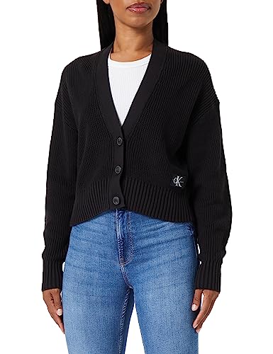 Calvin Klein Jeans Damski kardigan z metką, gruby sweter, Czarny, XXL