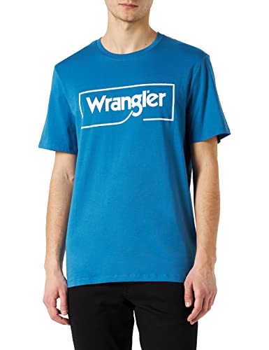 Wrangler Koszulka męska z logo w ramie, DEEP Water, rozmiar XXL, Deep Water, XXL