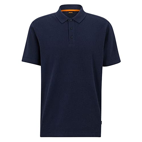 BOSS Petempesto Relaxed-Fit męska koszulka polo z mieszanki bawełny o strukturze waflowej, Dark Blue405, XS