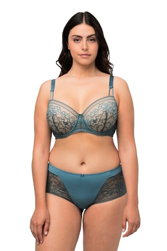 Ulla Popken Damski fiszbin, koronka, dzielone ramiączka, biustonosz miseczki B-D, Petrol, 100C