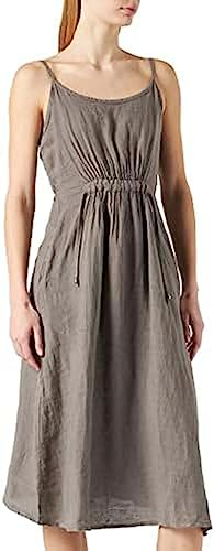 Bonateks, Długa, zapinana na stałe sukienka ze sznurowaniem z przodu i kieszeniami, 100% len, rozmiar DE: 38 rozmiar US: M, kret - wyprodukowano we Włoszech, beżowy, 38