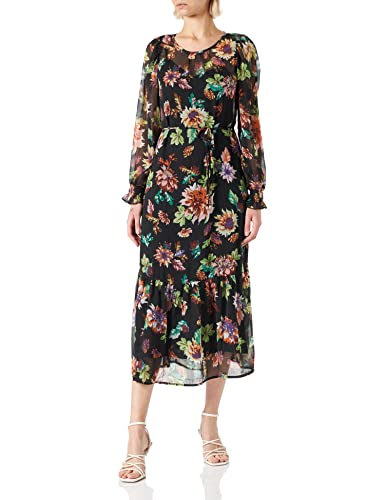 ONLY Women's ONLJAMILA L/S MIDI sukienka PTM, czarna/aOP: New Blossom, M