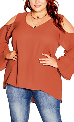 CITY CHIC Damska koszula plus size top falbanka zimna shld sukienka koszula, Paprika, 48