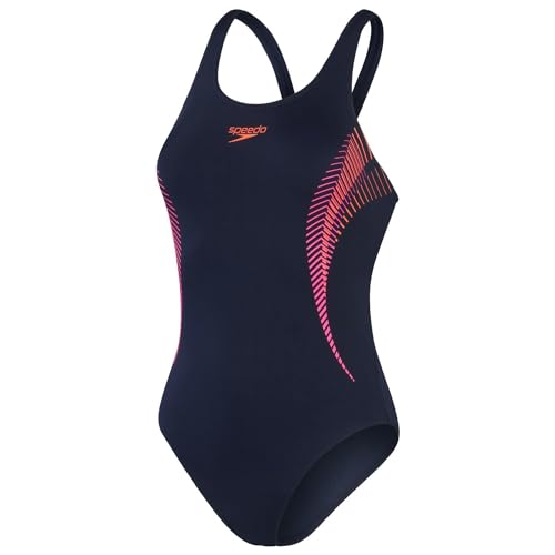 Speedo Damski kostium kąpielowy w dużych rozmiarach, True Navy/Elektryczny Różowy/Wulkaniczny Pomarańczowy, 44 Plus