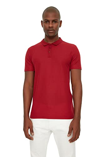 Trendyol Męska koszulka polo Burgund Slim Fit, 100% bawełna, teksturowana koszulka polo, dekolt T, Burgundy, bardzo duża