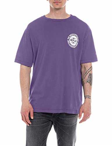 Replay T-shirt męski z krótkim rękawem z nadrukiem, 074 Fioletowy, M