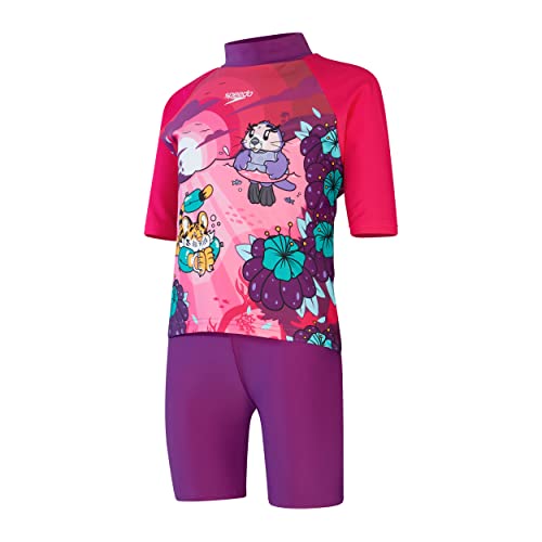Speedo Girl's Learn to Swim ochrona przed słońcem top i krótki strój kąpielowy, Magic Sangria/Cherry Pink/Sweet Taro, 3 lata, Magiczna Sangria/Wiśniowy Róż/Słodkie Taro, 3 lat
